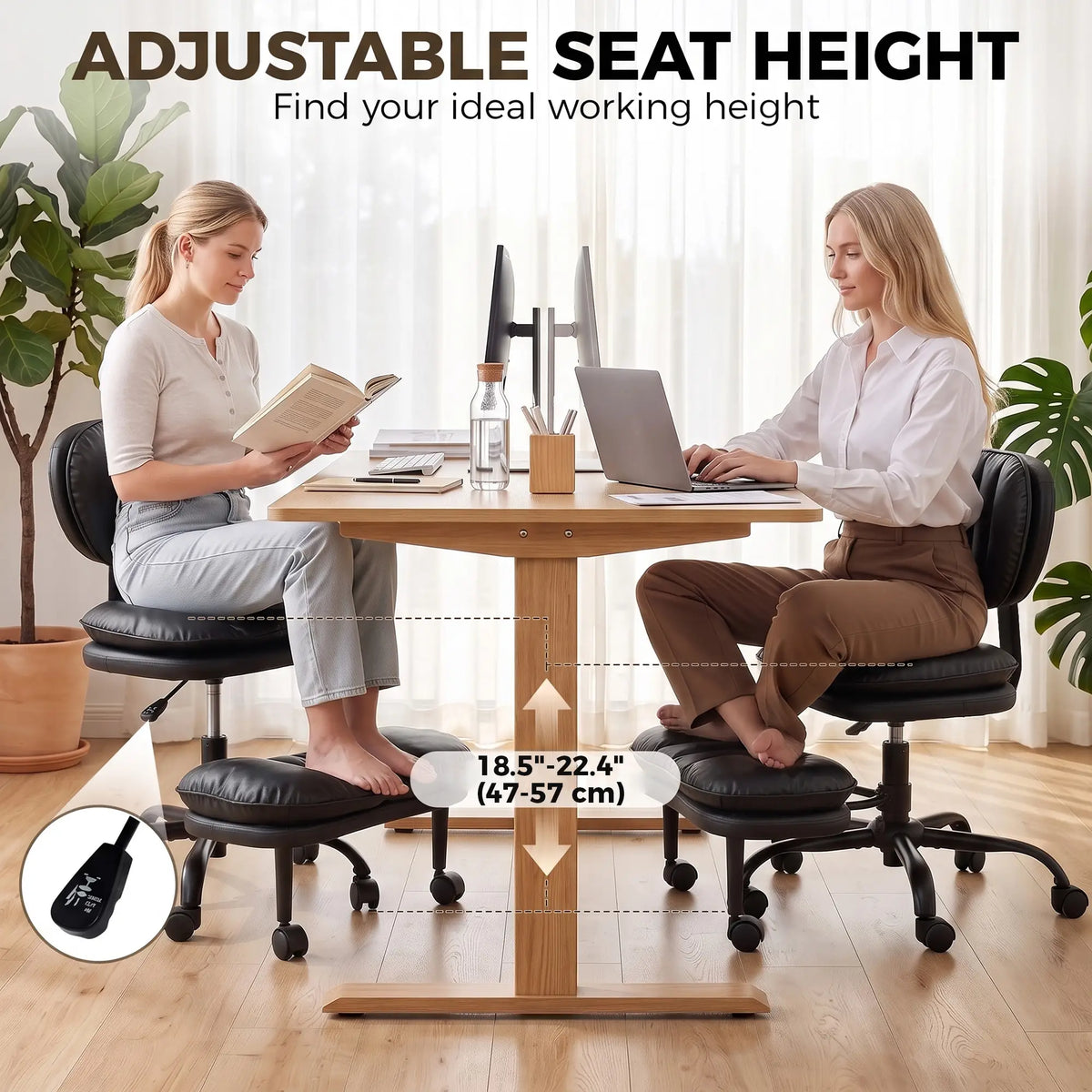 Ergonomic Cross Legged Office Chair, Swivel Meditation Desk Chair, Black Task Chairs at Gallery Canada