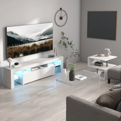 Wooden S Shape End Table, 3 Tier Storage Shelves, White Side Tables at Gallery Canada