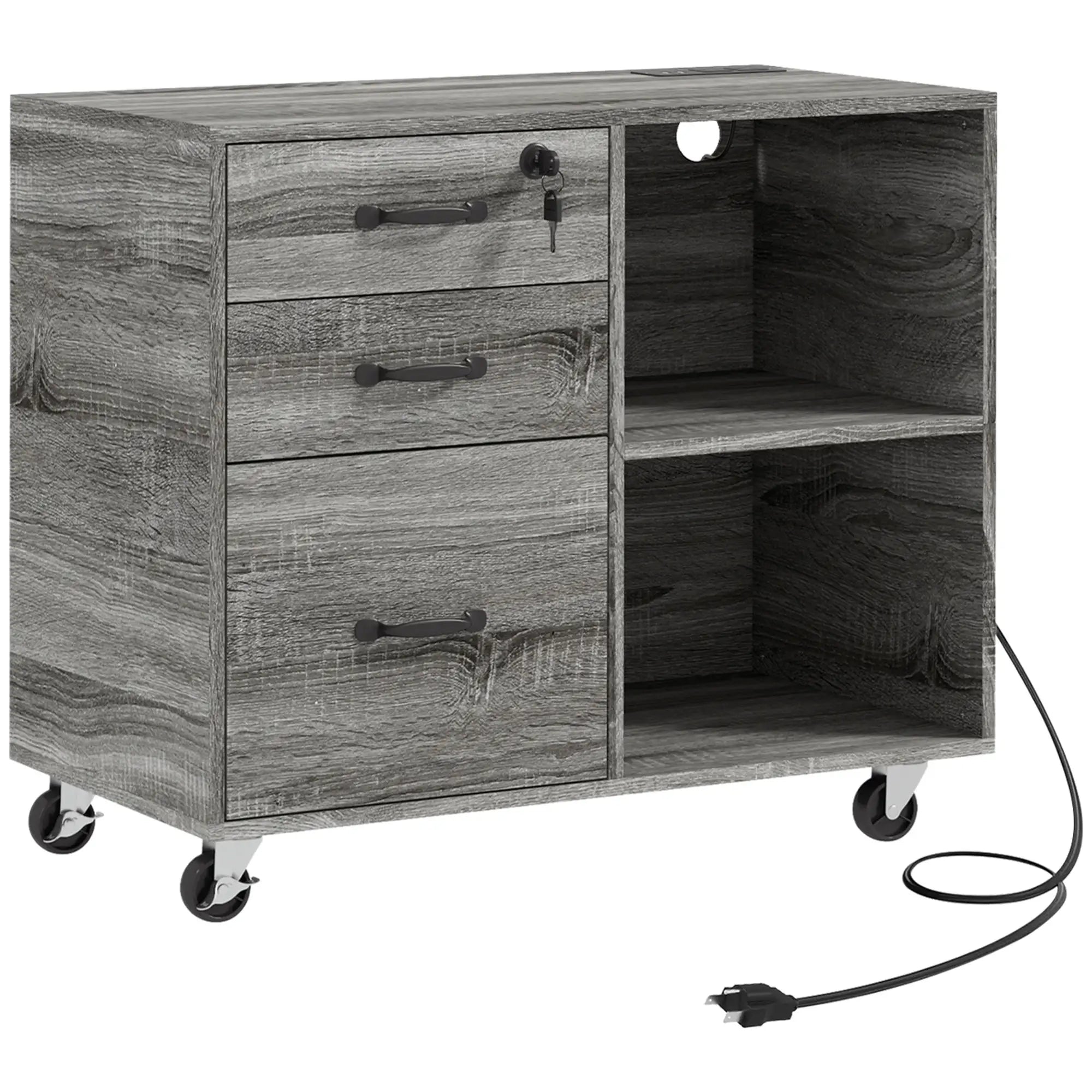 Mobile Printer Stand, Charging Station, USB Ports, Locking Cabinet, A4 Letter Size, Grey Office Cabinets & Cupboards Grey at Gallery Canada