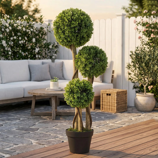 3FT Artificial Boxwood Topiary Tree, Triple Ball, Indoor Outdoor, Green Artificial Trees Green at Gallery Canada