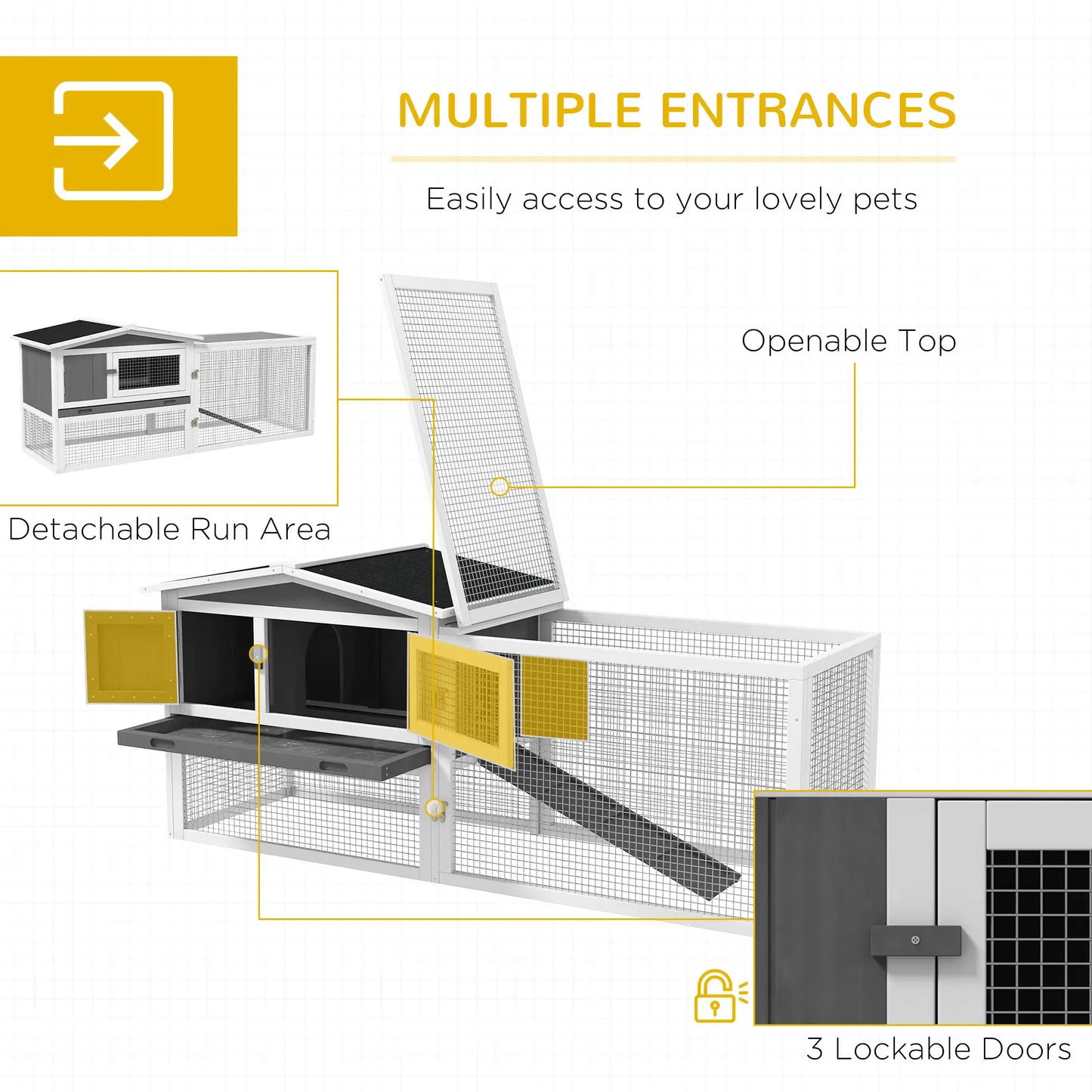 Wooden Rabbit Hutch, Guinea Pig House, Removable Tray, Openable Roof, Grey Rabbit Hutch at Gallery Canada