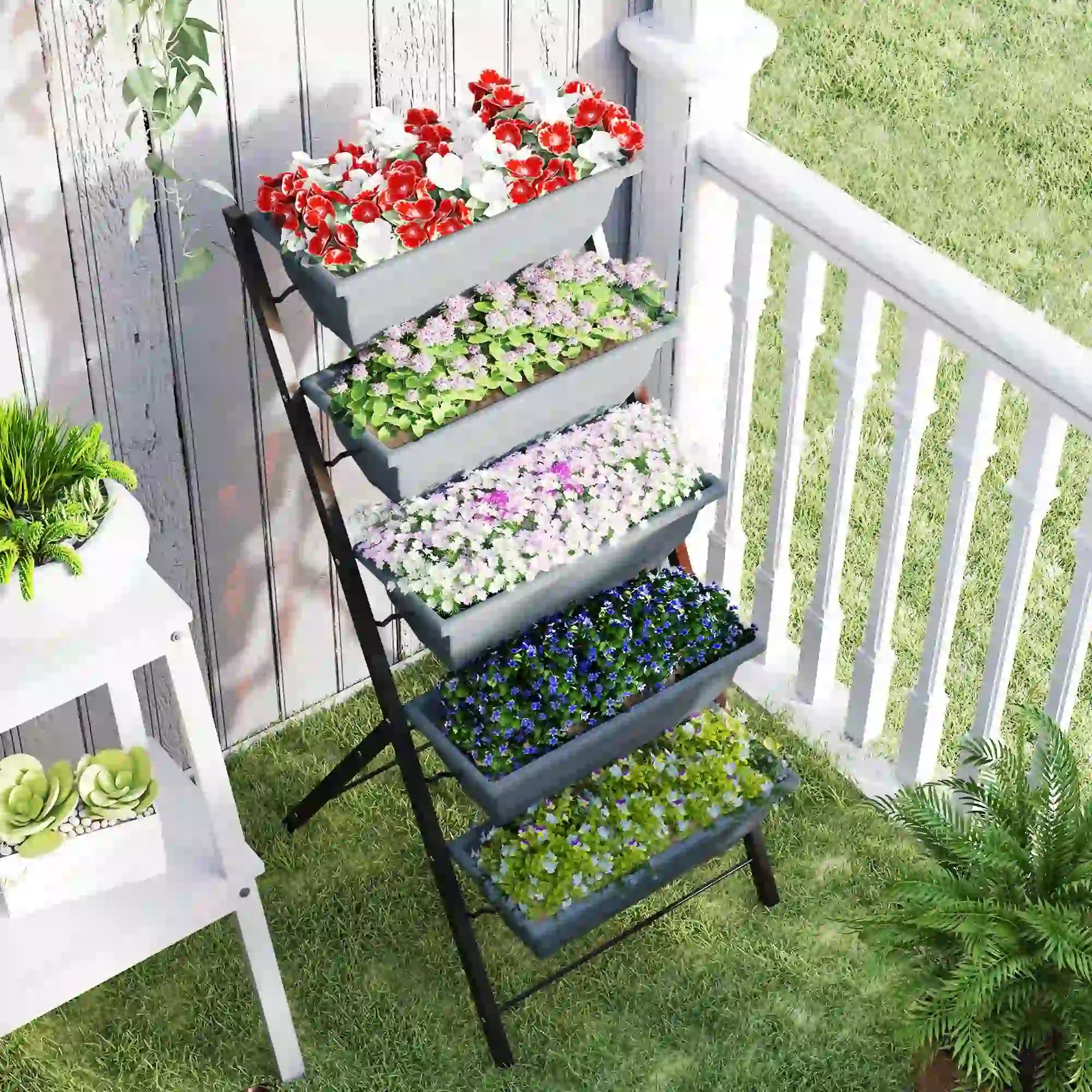 5-Tier Raised Garden Bed, Plant Stand with Leaking Holes, Grey Plant Stands at Gallery Canada