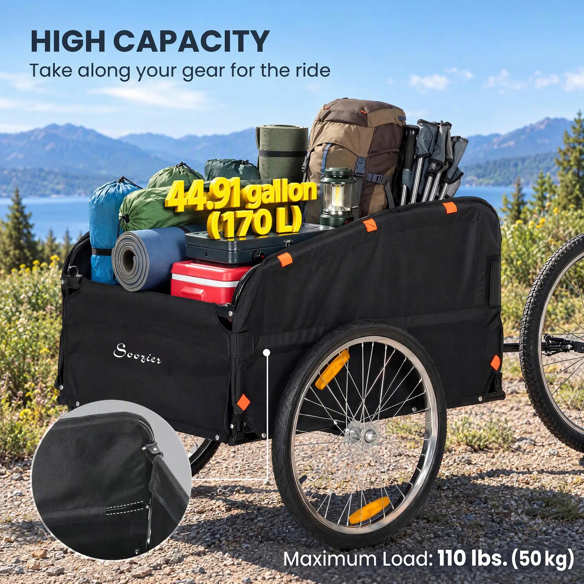 Bike Trailer, Cargo Trailer with 45 Gal Storage Box, 20