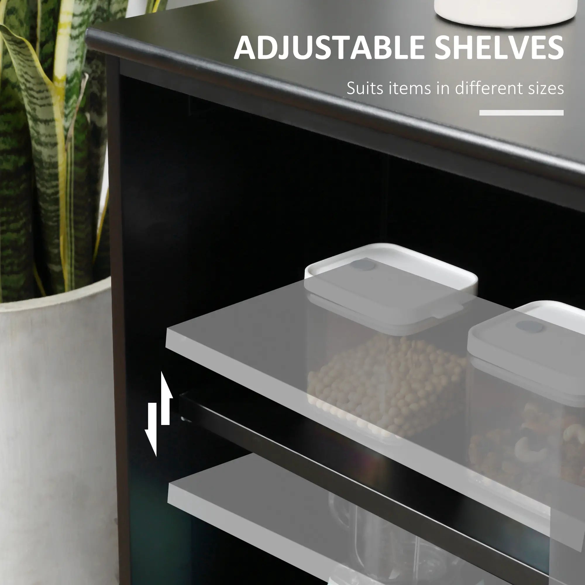 Modern Kitchen Sideboard, Stackable Storage Cabinet, Sliding Glass Door, Black Bar Cabinets at Gallery Canada