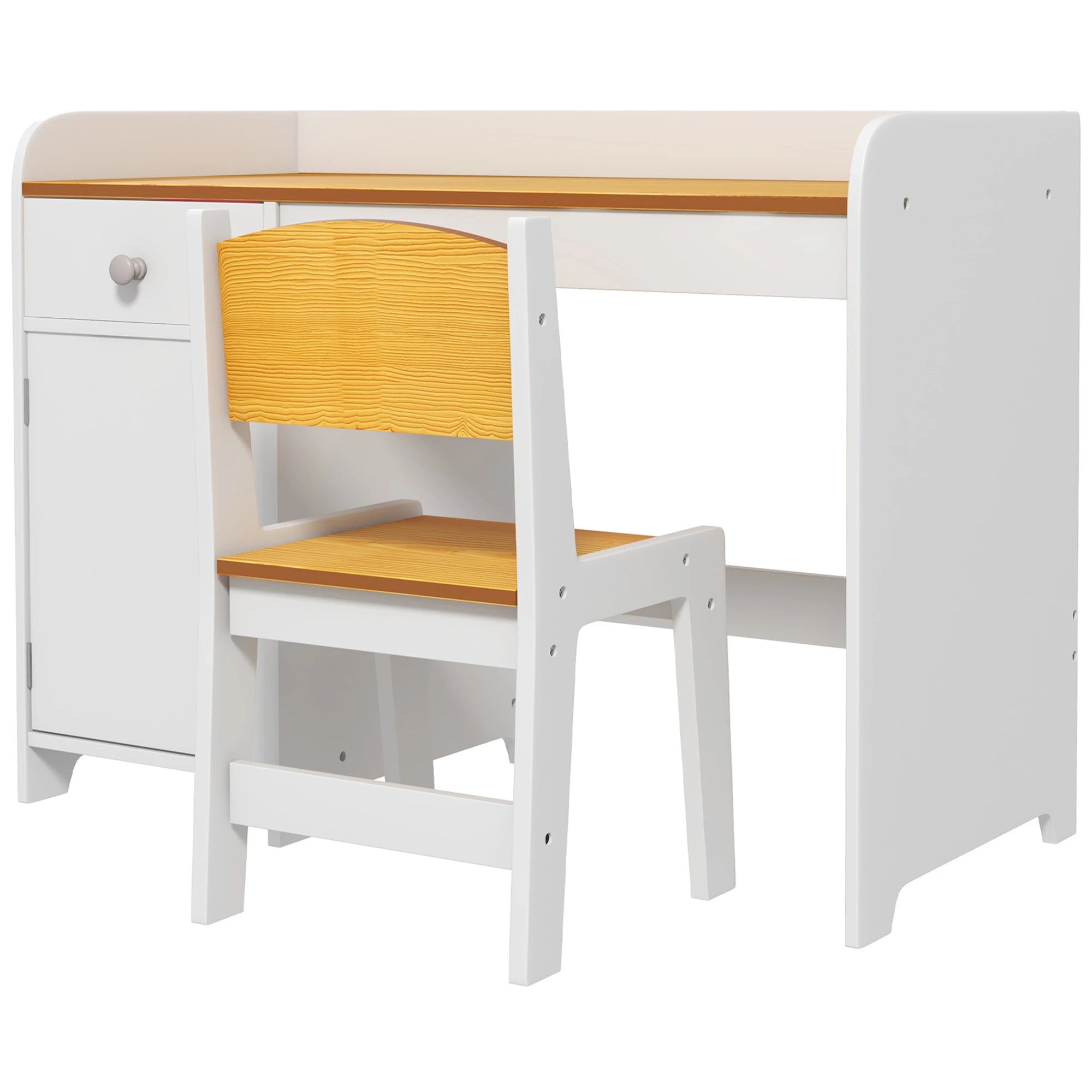 Kids Desk and Chair Set, Study Table with Storage Drawer, White Kids Desk Sets White at Gallery Canada
