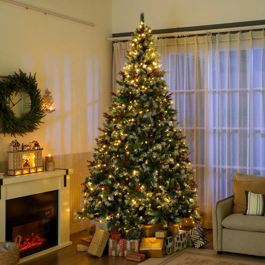 9ft Flocked Prelit Christmas Tree Spruce, Dual Colour, Remote, Dual Colour Pencil Christmas Trees Multi Colour at Gallery Canada