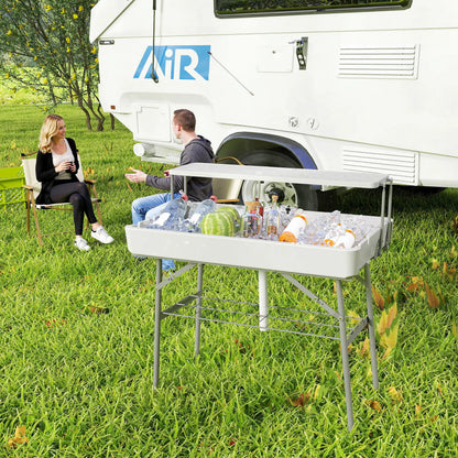 3.5ft Folding Ice Cooler Table with Drain, 2-Tier, Outdoor, White Picnic Tables & Camping Chairs at Gallery Canada