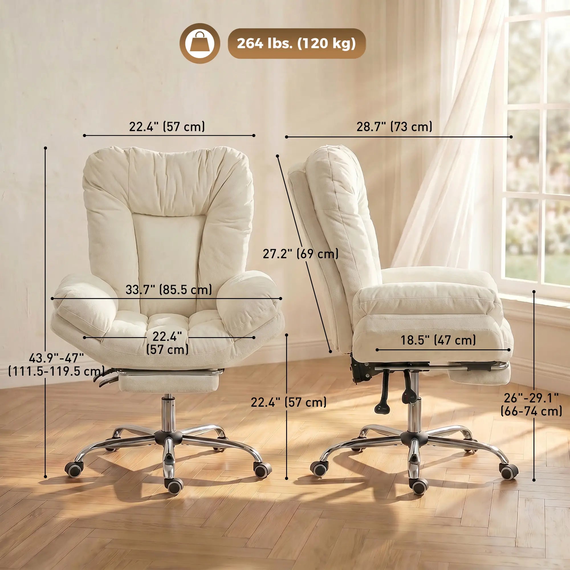 Criss Cross Chair with Wheels, Waterfall Armrests, Beige Task Chairs at Gallery Canada