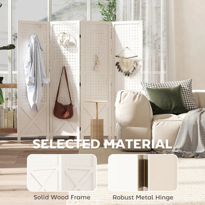 56.9" Wooden Room Divider, 4 Panel Folding Privacy Screen, White Room Dividers at Gallery Canada