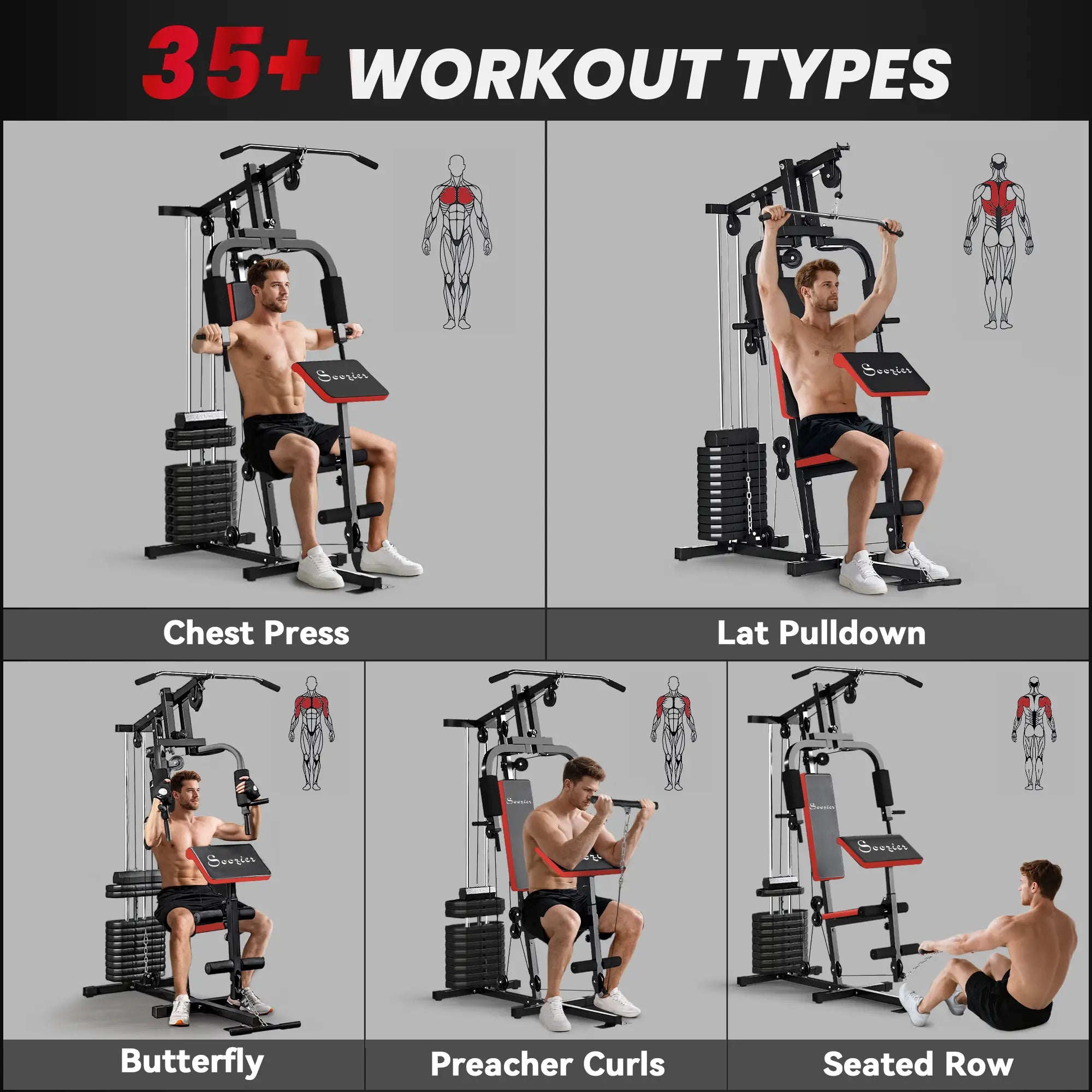 Weight Training Machine, Multifunction Home Gym, 143lbs, Red Power Towers at Gallery Canada