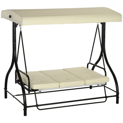 Convertible Patio Swing Bed with Canopy, 3 Seater, Beige Porch Swings with Canopy Beige and Black at Gallery Canada