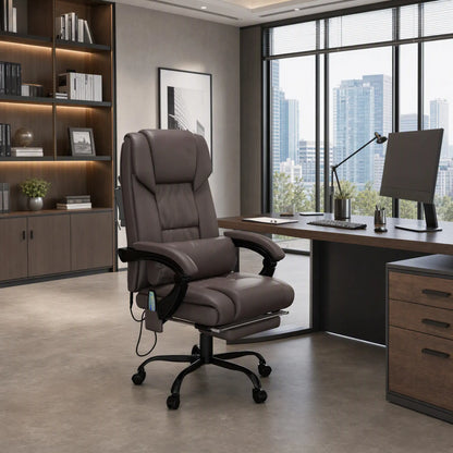 6-Point Vibration Massage Chair, Height Adjustable, Reclining, Brown Executive & Manager Chairs at Gallery Canada