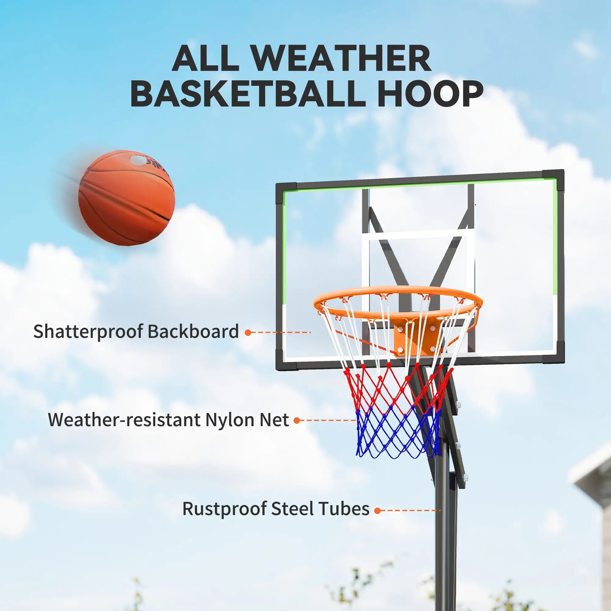 Adjustable Basketball Hoop, 4.1-8.5ft, 33