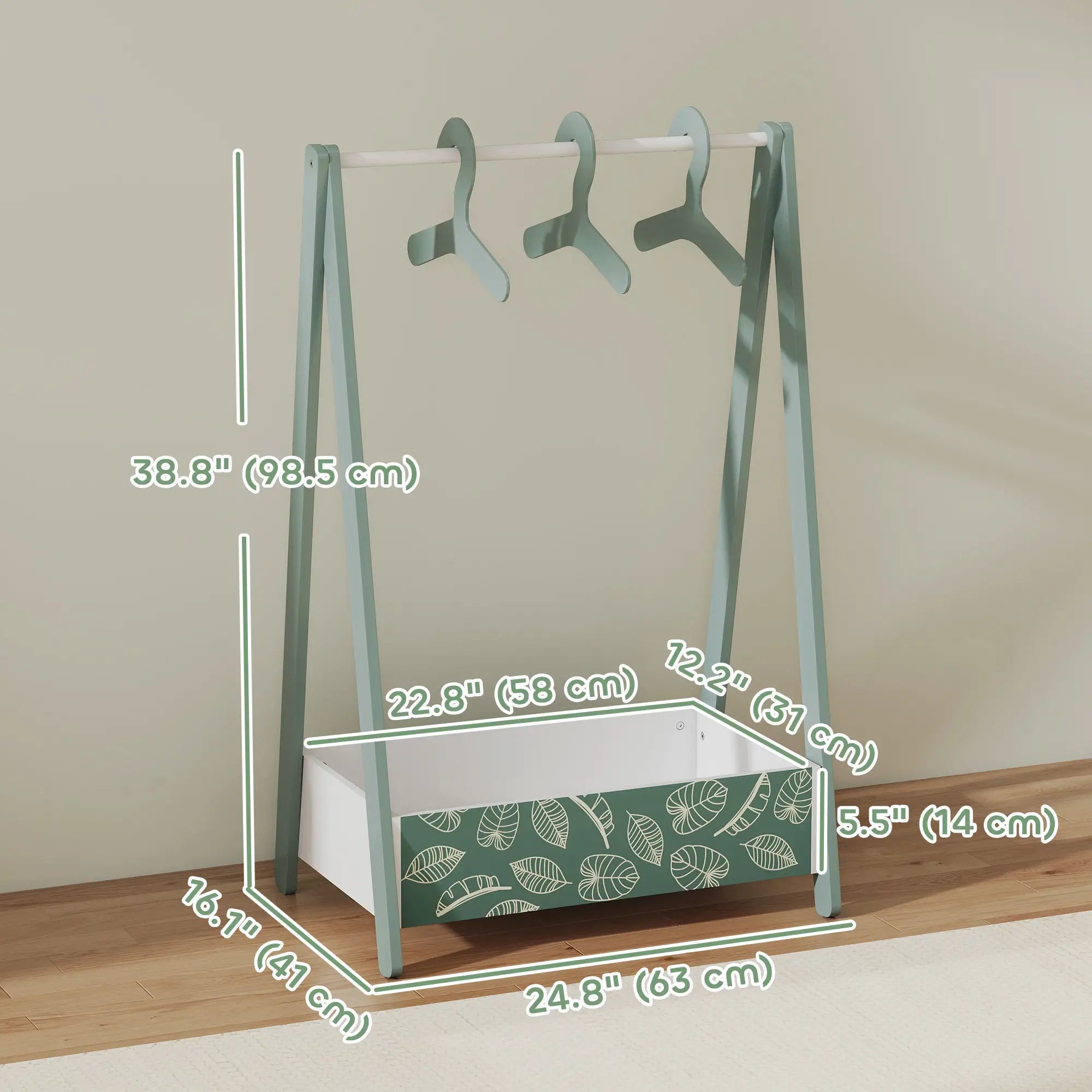 Kids Clothing Rack with Storage Shelf, Hangers, Green Kids Bedroom Furniture at Gallery Canada