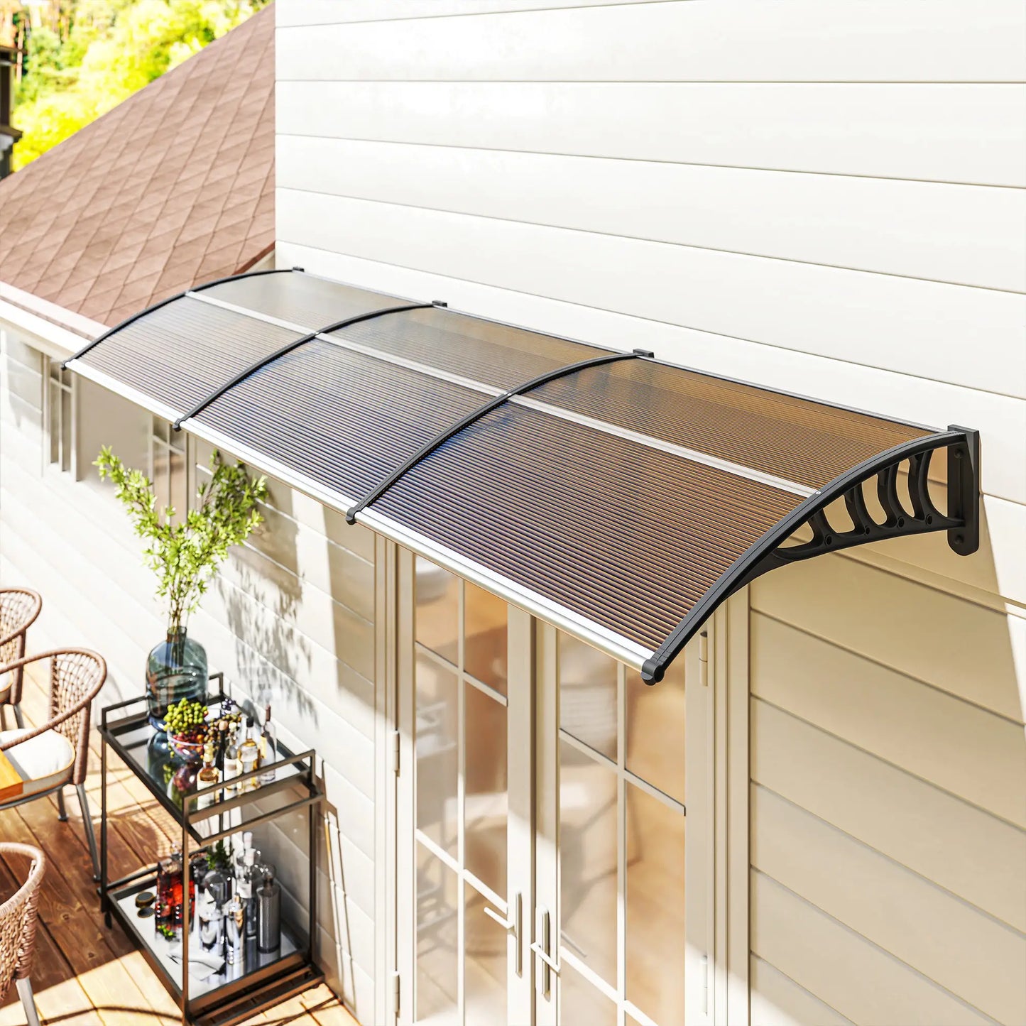 Awning Door Canopy, 119.3" x 37.8", Polycarbonate, UV Protection, Brown Door Awnings at Gallery Canada