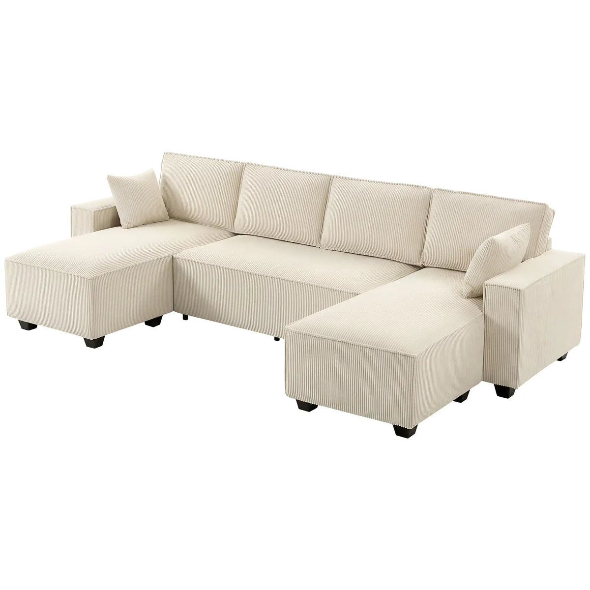 Modular U Shaped Sectional Sofa, Double Chaises, Spring Cushions, Beige