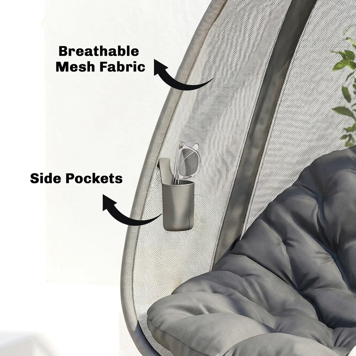 Hanging Egg Chair, Outdoor Swing with Stand, Folding Basket, Grey Patio Swings with Stand at Gallery Canada