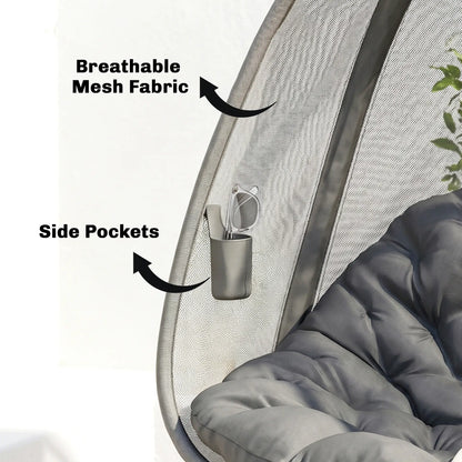 Hanging Egg Chair, Outdoor Swing with Stand, Folding Basket, Grey Patio Swings with Stand at Gallery Canada