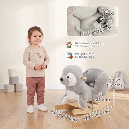 Plush Seal Ride-On Rocking Horse, 12-36 Months, Grey, Grey Rocking Horses at Gallery Canada