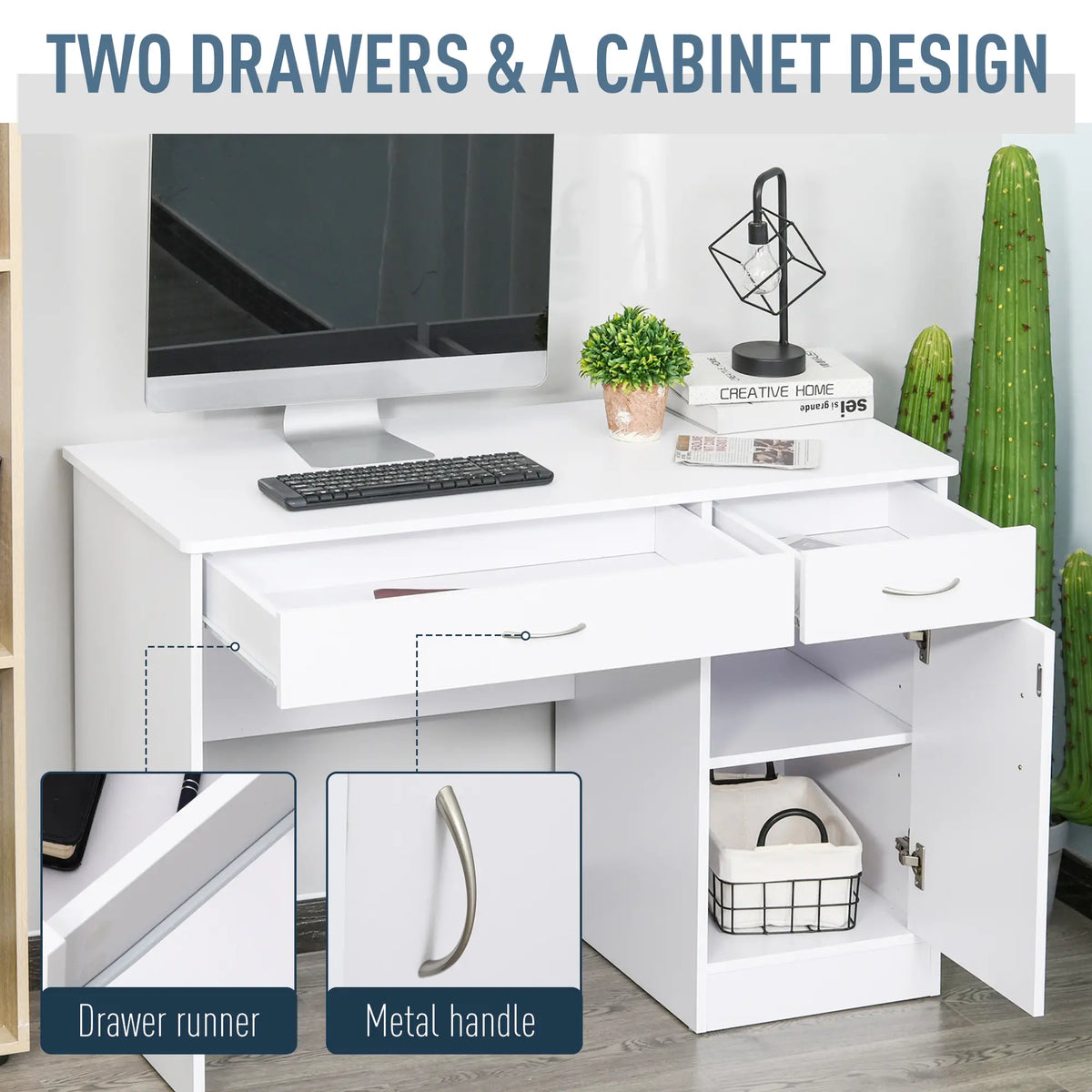 Computer Desk with Storage Drawers, White Writing Desks at Gallery Canada