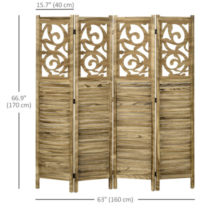 5.6 Ft Room Divider, 4 Panel Folding Privacy Screen, Brown Room Dividers at Gallery Canada