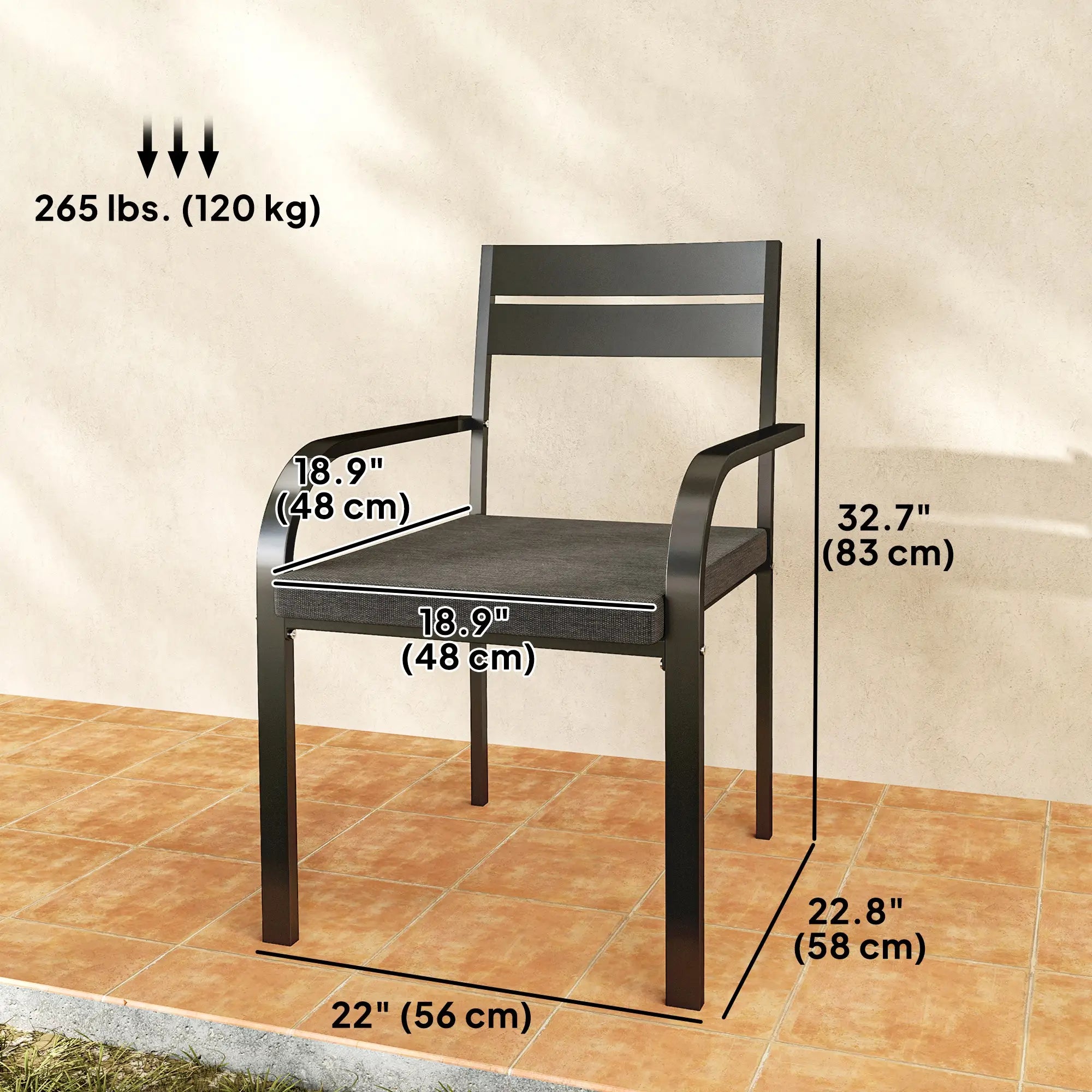 2 Outdoor Dining Chairs, Aluminum Frame, Soft Cushion, Grey Bistro Sets at Gallery Canada