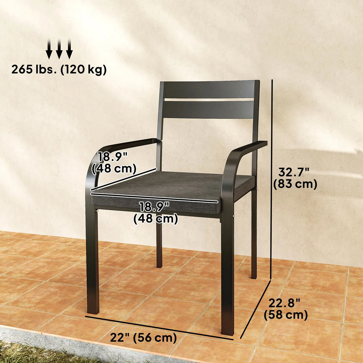 2 Outdoor Dining Chairs, Aluminum Frame, Soft Cushion, Grey Bistro Sets at Gallery Canada