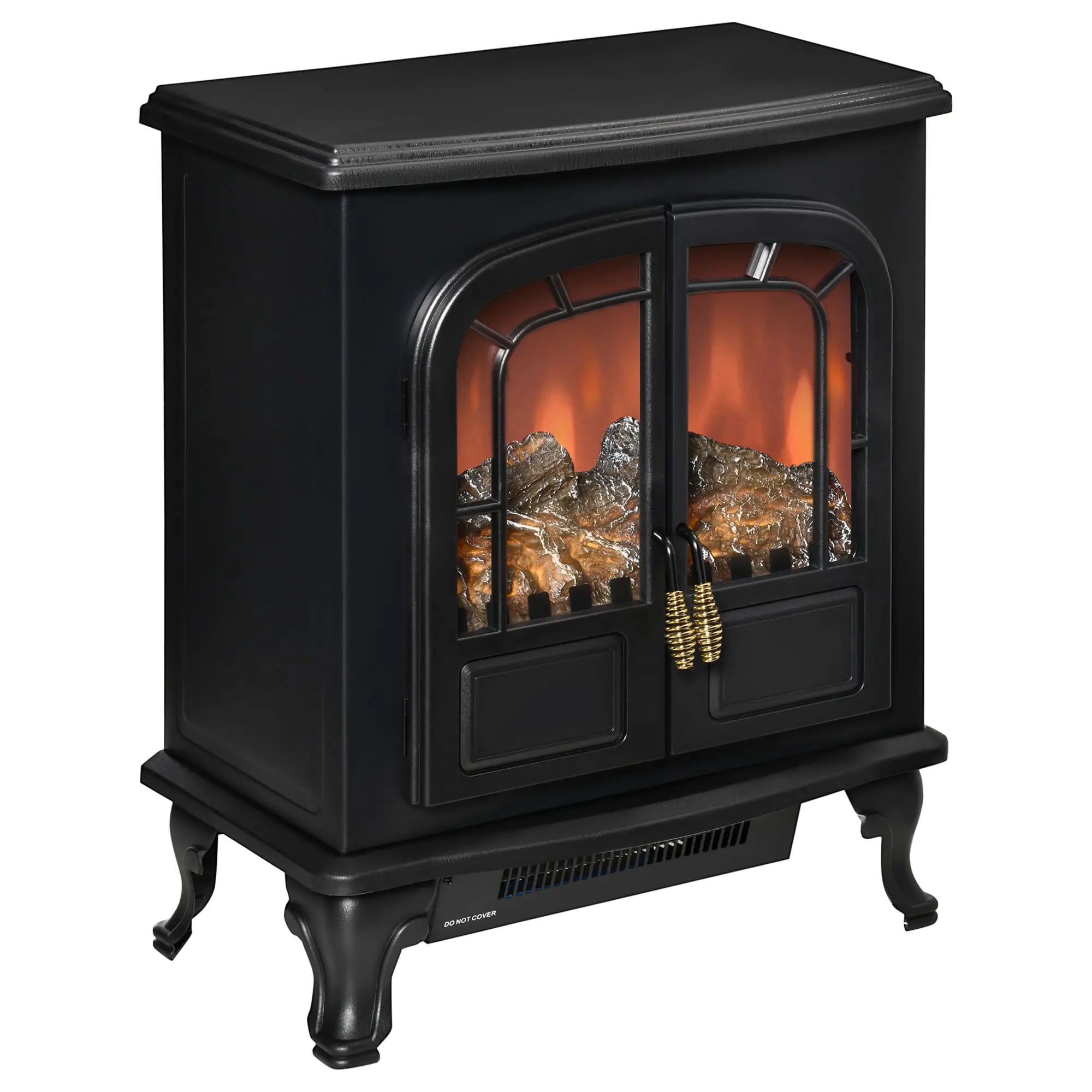 Electric Fireplace Stove Heater, LED Flame Effect, Double Door, Portable, Overheat Protection, 750W/1500W, Black Electric Fireplaces Black at Gallery Canada