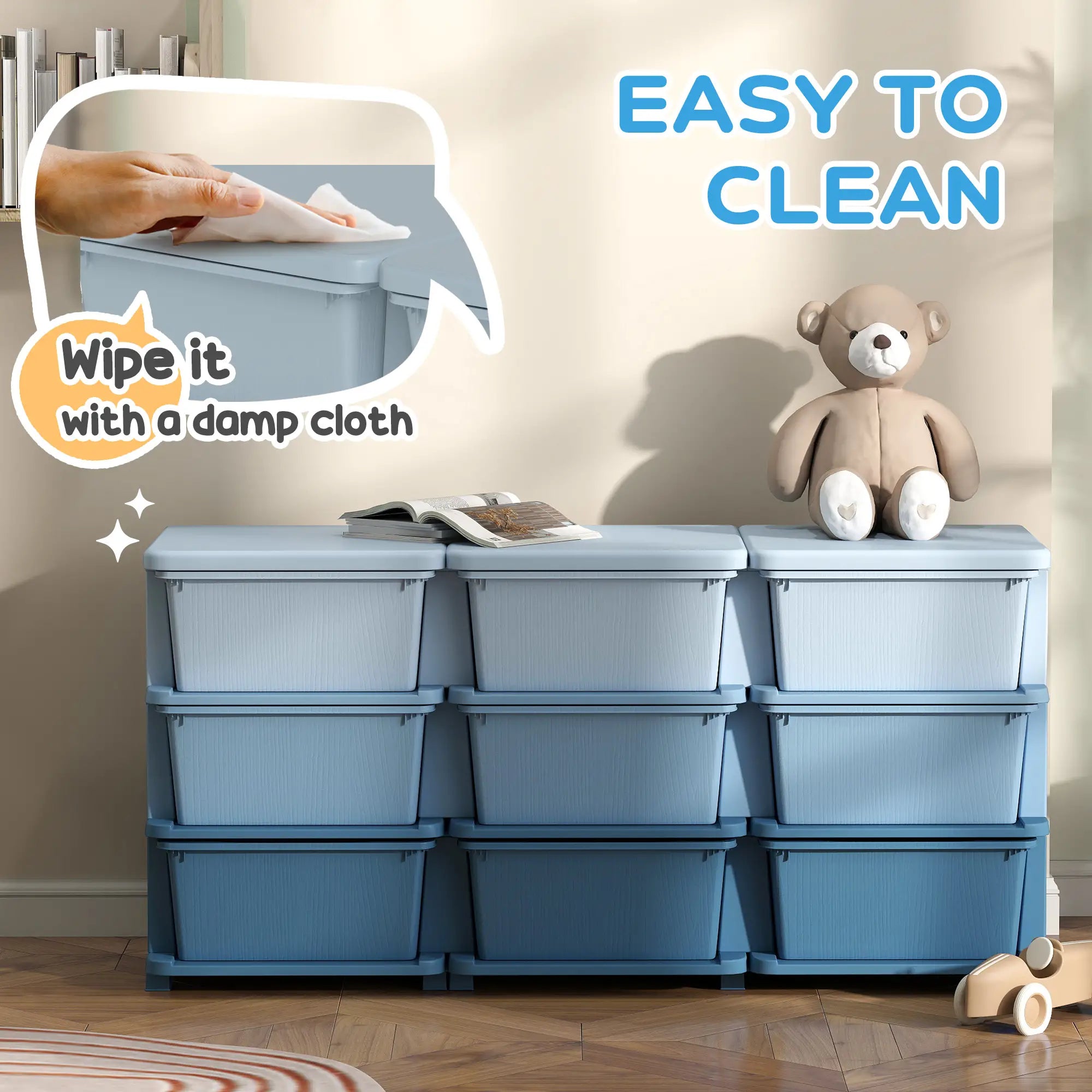 3 Tier Kids Toy Organizer, 9 Plastic Drawers, Blue Baby & Kids Storage at Gallery Canada