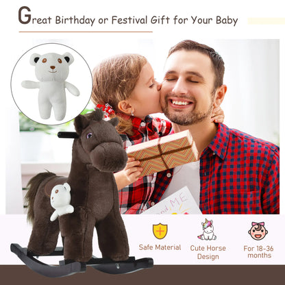 Kids Plush Ride-On Rocking Horse, Bear Toy, Realistic Sounds, Brown Rocking Horses at Gallery Canada