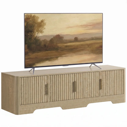 TV Stand for TVs up to 60", Modern Entertainment Center with Fluted Doors for Living Room, Oak