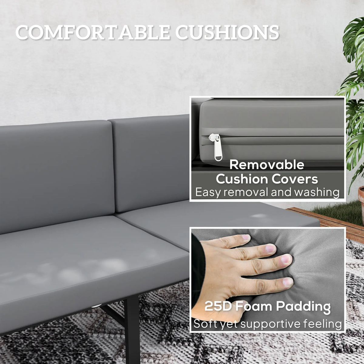 3-in-1 3-Seater Outdoor Sofa, Lounge Chair, Patio Loveseat with Table, Grey Patio Chairs at Gallery Canada