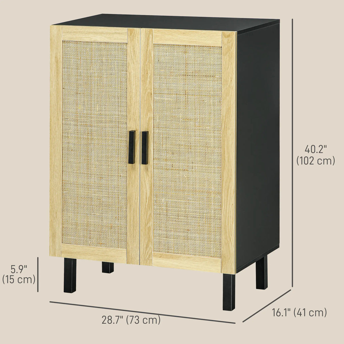 Boho Sideboard, Buffet Cabinet with Storage, 2 Rattan Doors, Black Storage Cabinets at Gallery Canada