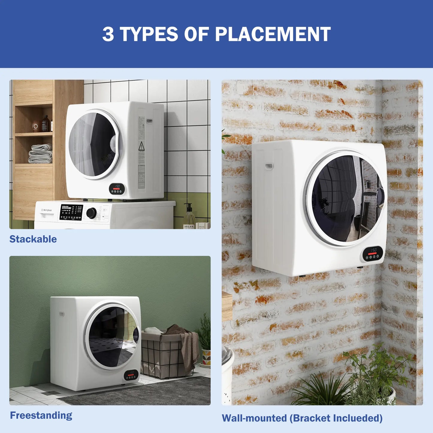 1.5 cu.ft Portable Clothes Dryer, Intelligent Drying, 850W, White Dryer Machines at Gallery Canada