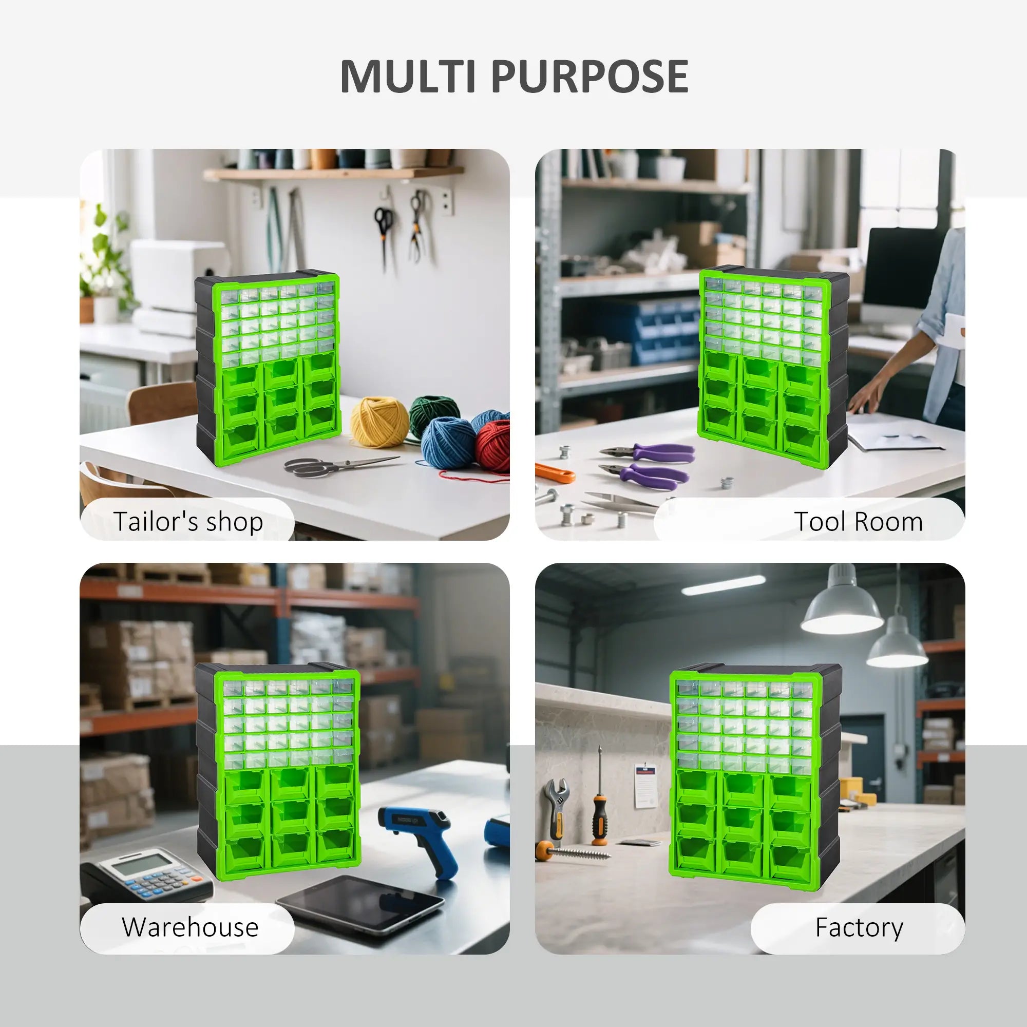 Plastic 39 Drawer Parts Organizer, Wall Mount Storage Cabinet, Green Tool Organizers at Gallery Canada
