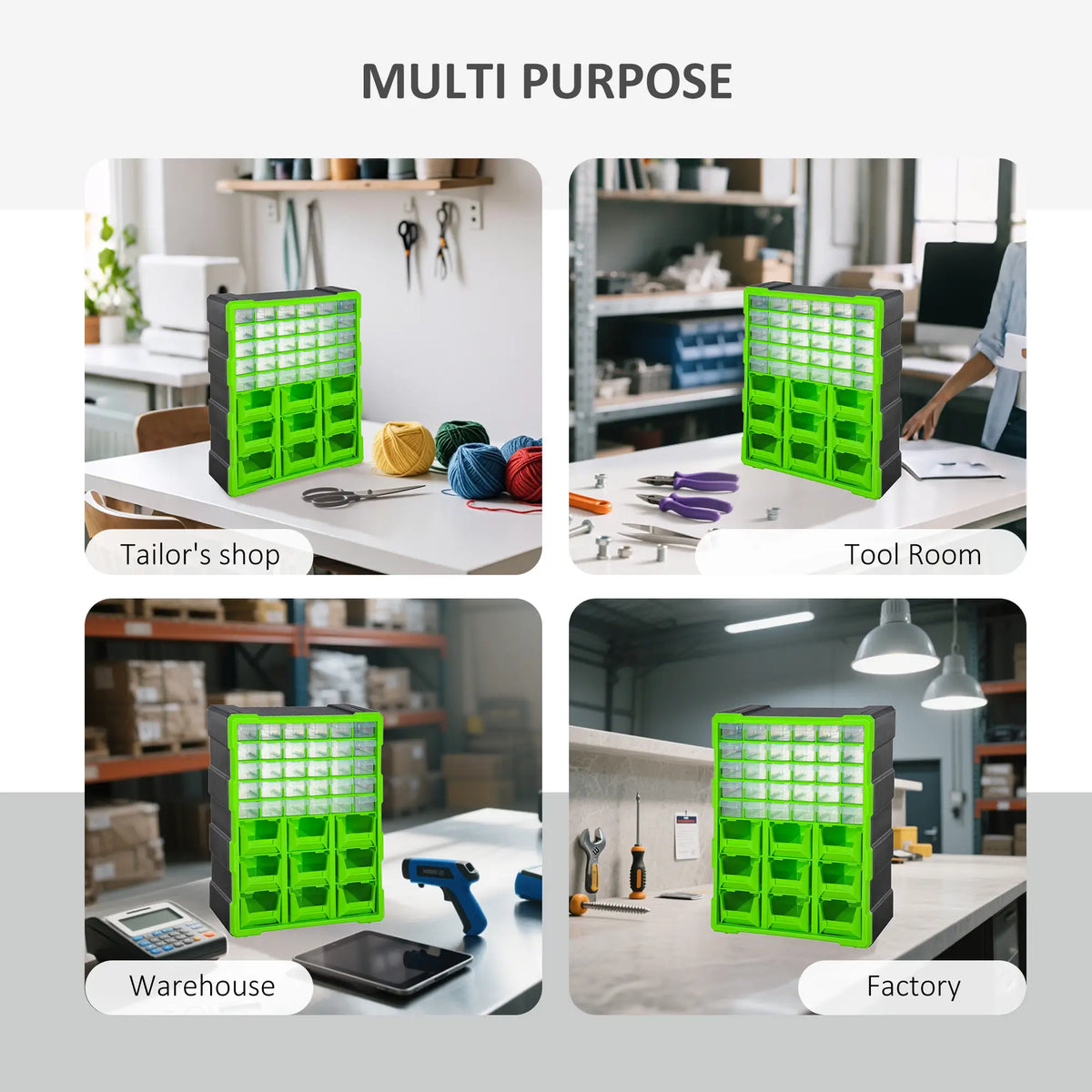 Plastic 39 Drawer Parts Organizer, Wall Mount Storage Cabinet, Green Tool Organizers at Gallery Canada