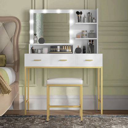 LED Vanity Table with Mirror, 3 Drawers, Storage Shelves, White Dressing & Vanity Tables at Gallery Canada