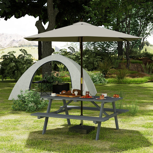 Wood Picnic Table With Umbrella Hole, Camping Table Bench Set, Grey Picnic Tables & Camping Chairs Grey at Gallery Canada