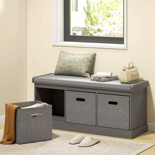 Shoe Storage Bench with Seat, 3 Fabric Drawers, Dark Grey