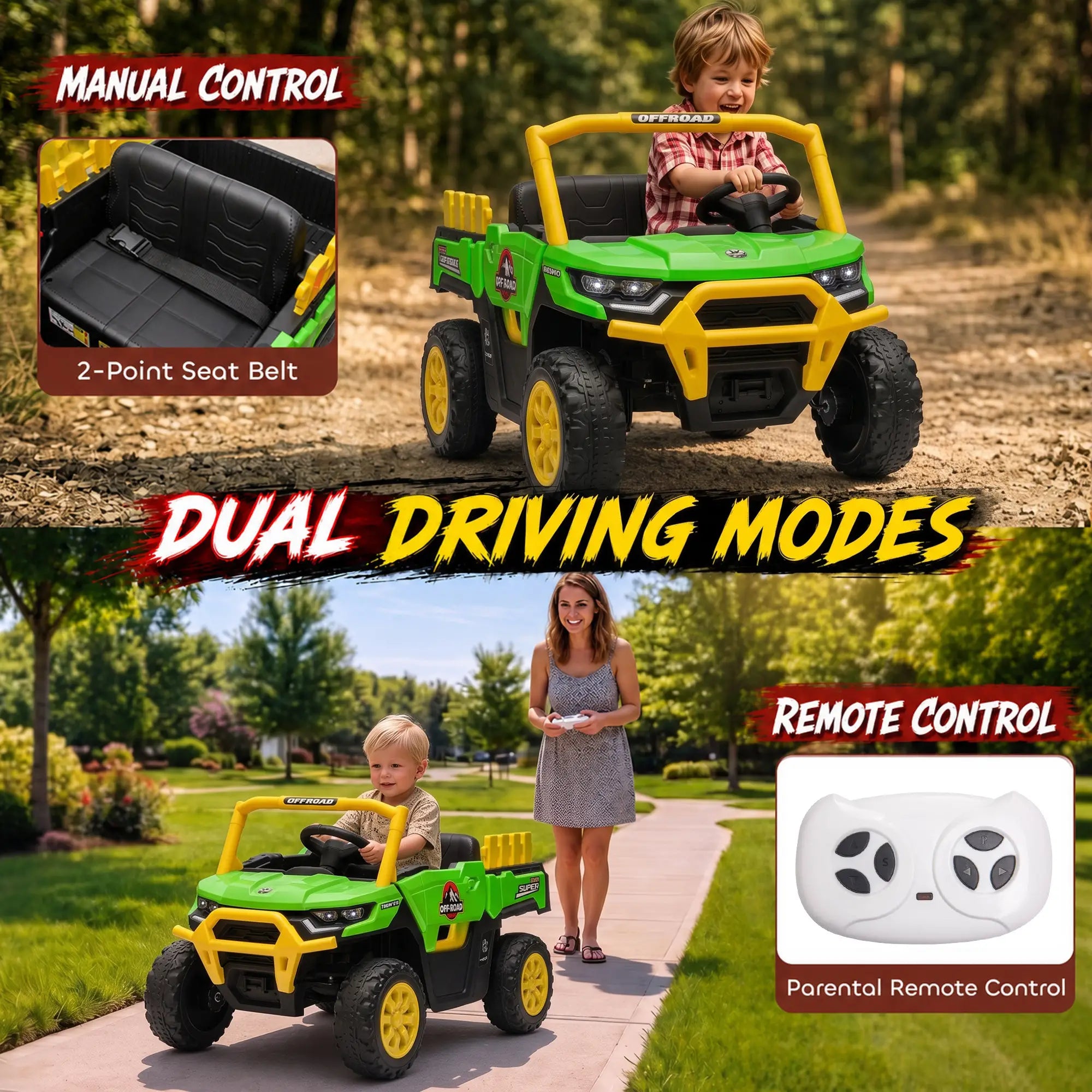 12V Kids Ride On Electric Tractor, Remote Control, Dual Motors, Green Electric Toy Cars at Gallery Canada