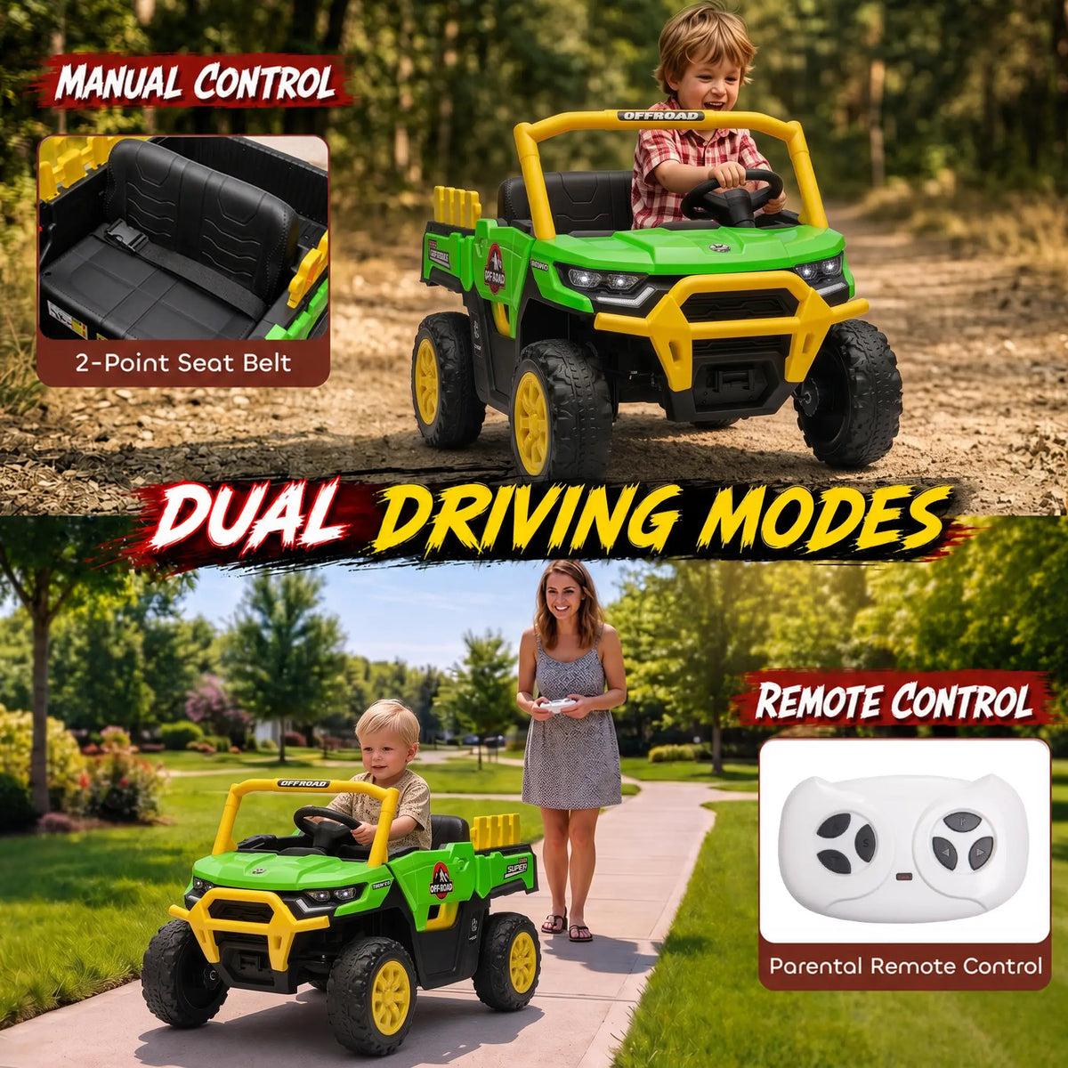 12V Kids Ride On Electric Tractor, Remote Control, Dual Motors, Green Electric Toy Cars at Gallery Canada