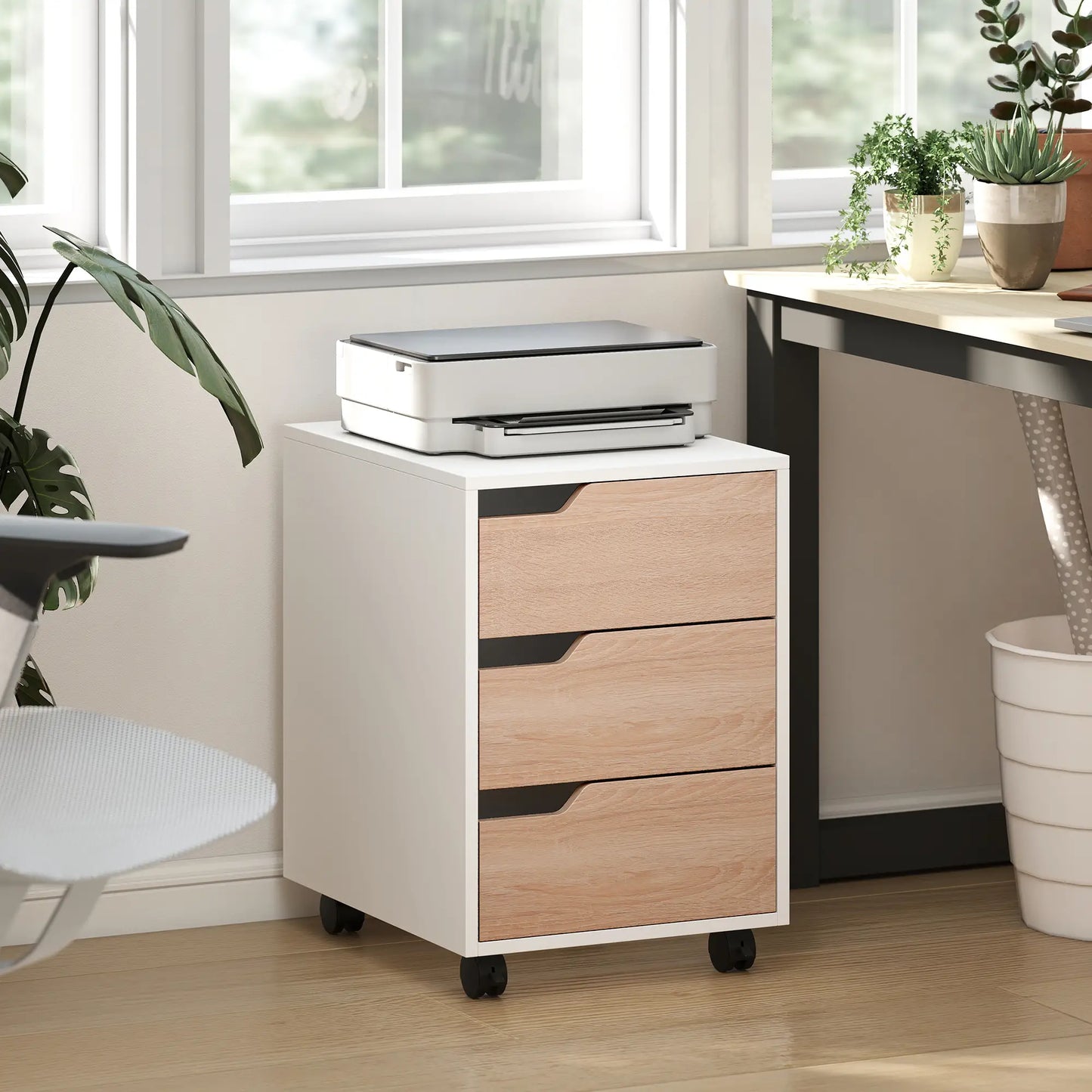 3 Drawer File Cabinet, Mobile Vertical Filing with Wheels, Oak Office Cabinets & Cupboards at Gallery Canada