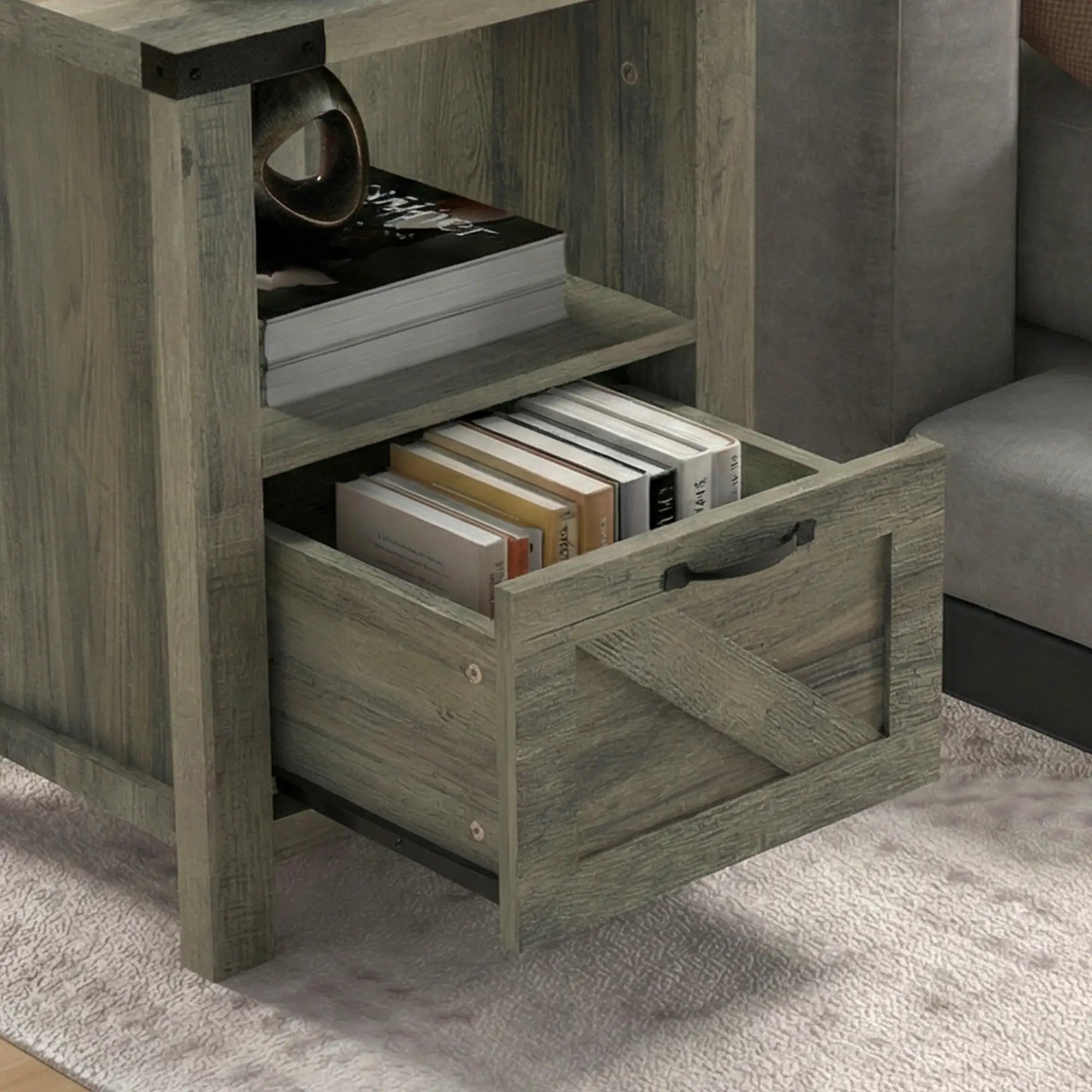 Farmhouse Side Table With Storage, Nightstand, Grey Side Tables at Gallery Canada