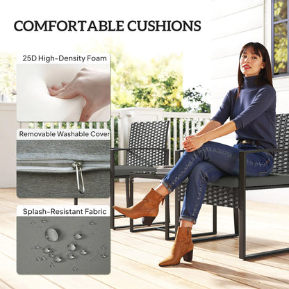 3 Piece Wicker Patio Set, Glass Top Table With Cushions, Dark Grey Bistro Sets at Gallery Canada