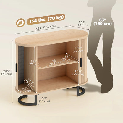 Sideboard Buffet Cabinet, Curved Tambour Doors, Natural Wood Storage Cabinets at Gallery Canada