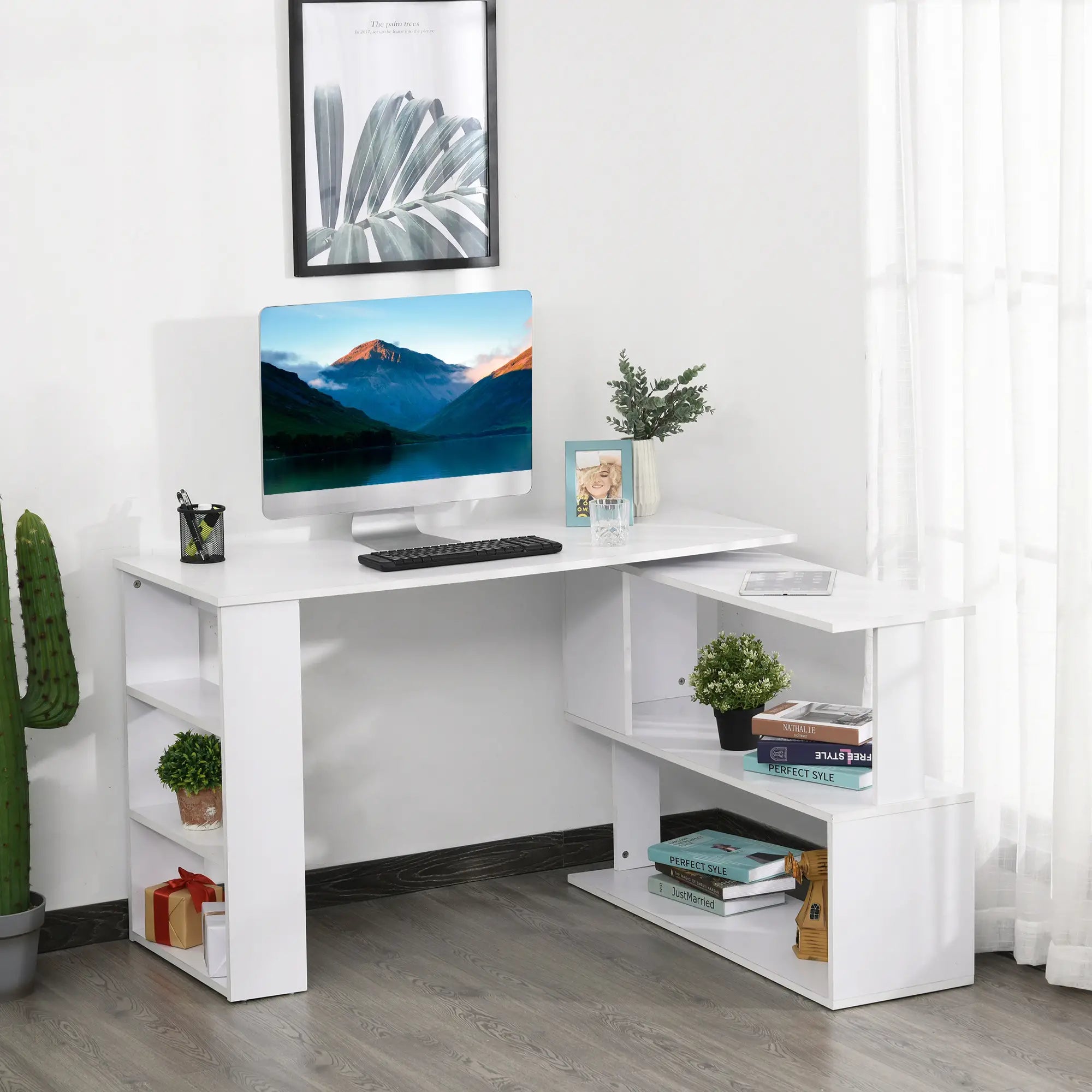 L Shaped Desk, 360° Rotating Corner, Computer Writing Table, White Writing Desks at Gallery Canada
