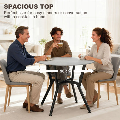 35" Round Dining Table, Steel Frame, Small Kitchen Table, Grey