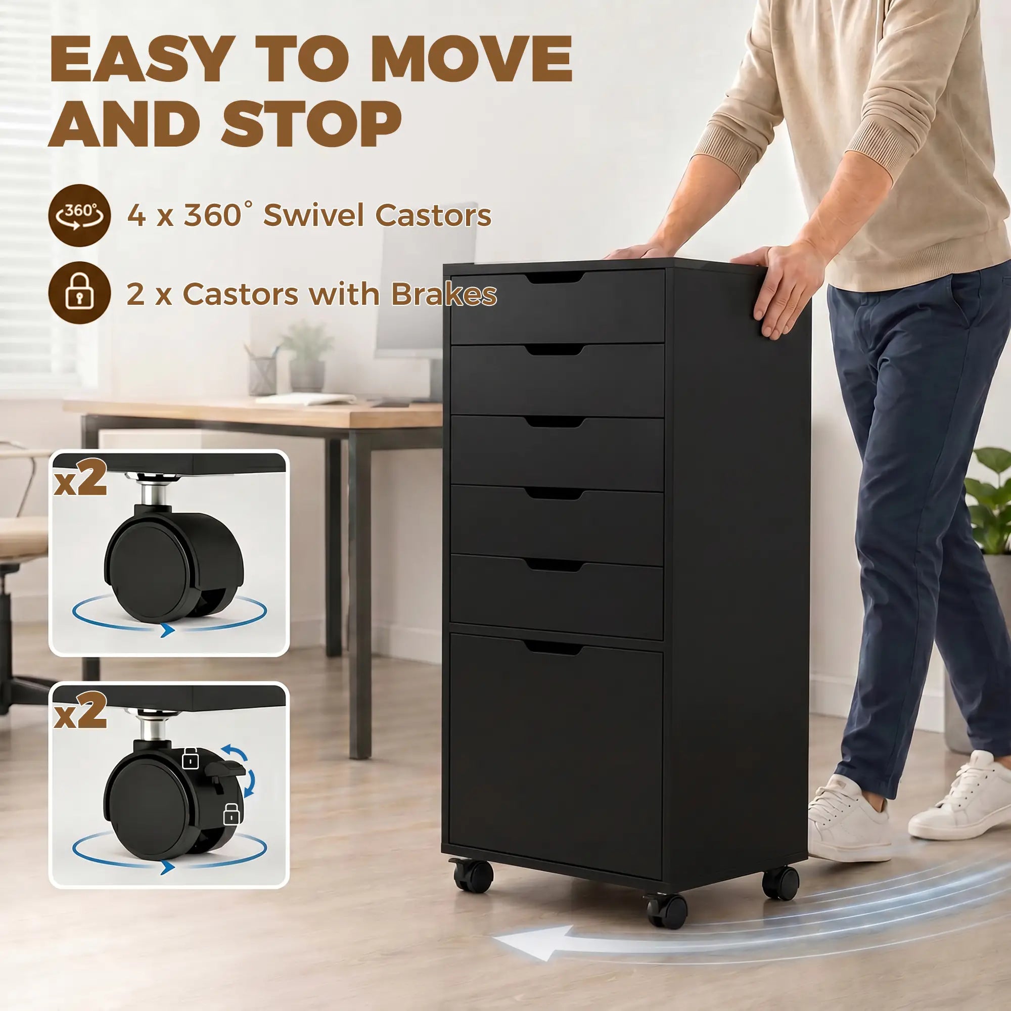 Mobile File Cabinet On Wheels, 5 Drawer Printer Stand, Black Office Cabinets & Cupboards at Gallery Canada