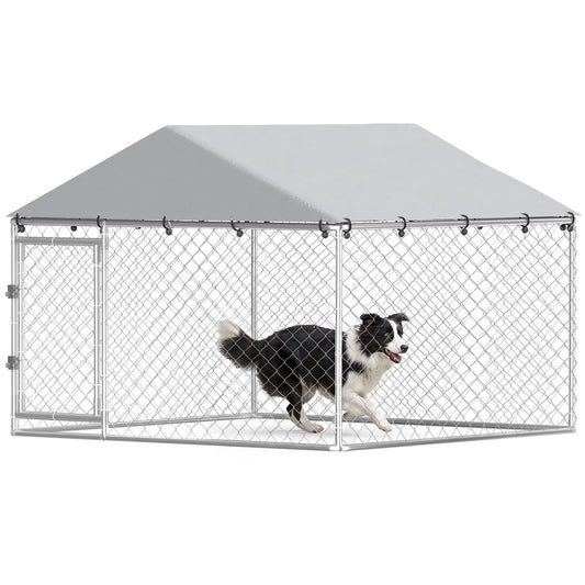 6.6' x 6.6' x 4.9' Outdoor Dog Kennel Galvanized Steel, Silver Dog Kennels Silver at Gallery Canada