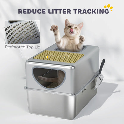 Stainless Steel Cat Litter Box, Extra Large Enclosed With Lid, Silver Cat Litter Box Enclosures at Gallery Canada